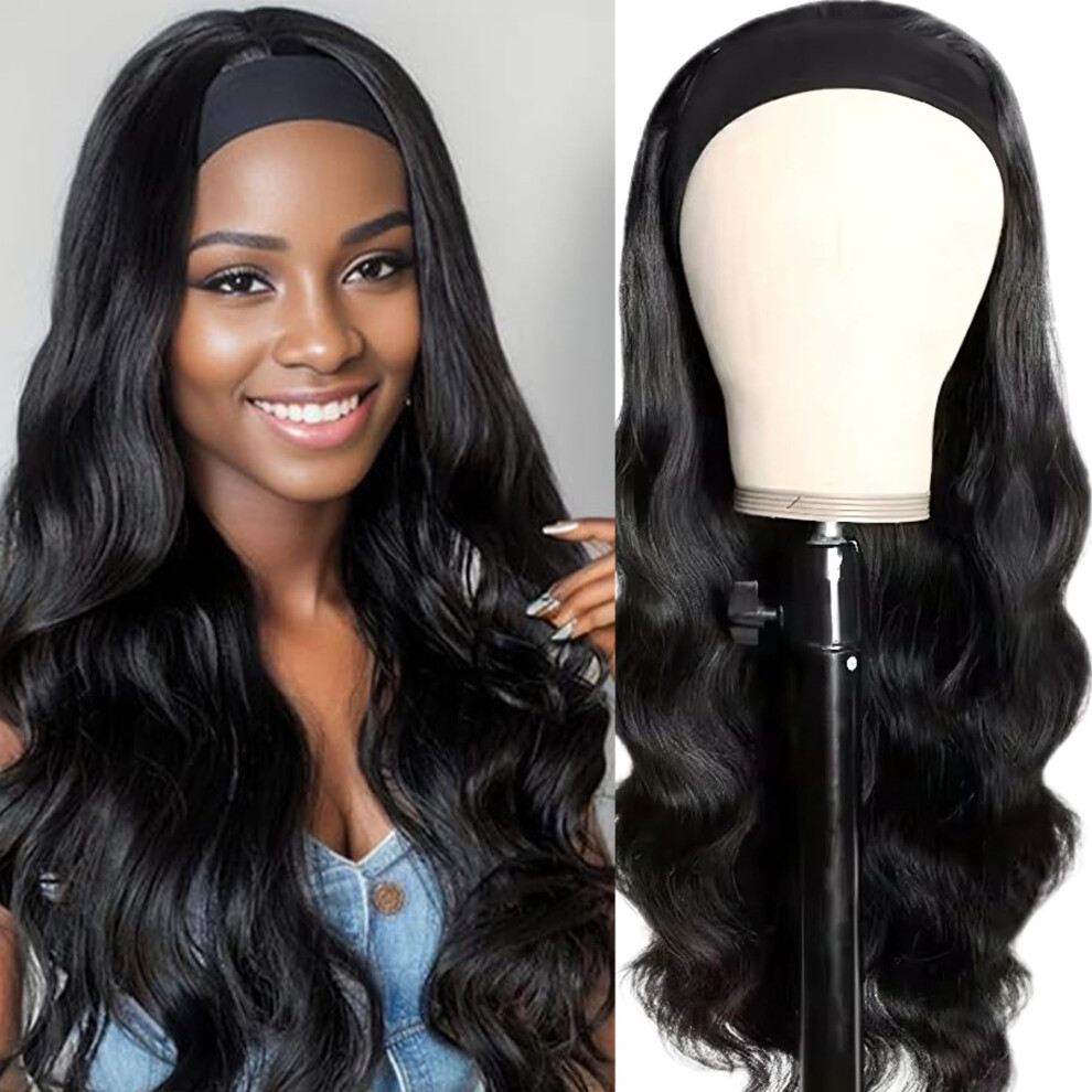 Unisex Black Headband Wig Brazilian Virgin Human Hair Glueless Bob For Women Wear And Go, 180% Density