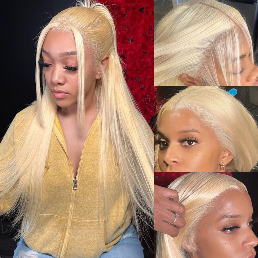 Unisex 613 Blonde Lace Front Wig Human Hair 26 Inch Hd Frontal Pre Plucked Glueless Straight