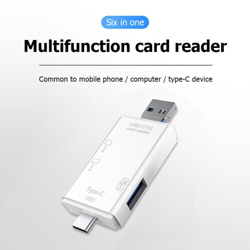 6-in-1 multifunctionele kaartlezer voor mobiele computers, OTG Type-C, Android, TF/SD-kaart, USB 3.0 2