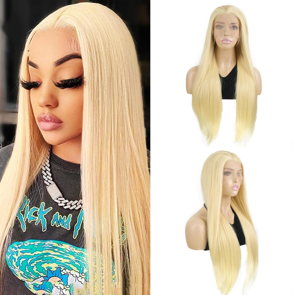 613 Blonde Lace Front Wig for Women Long Straight Glueless Synthetic Hair 26 Inch