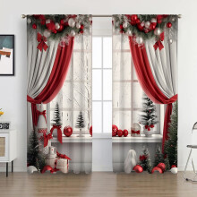 Snowflake Print Christmas Curtains 84" Gold Sparkle Tree Red Ombre Blackout, 2 Panels - Compatible with Living Room & Bedroom
