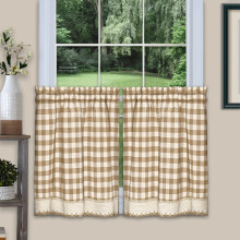 Achim Buffalo Check Rod Pocket Light Filtering Curtain Tier Pair, Taupe, 58" x 24"