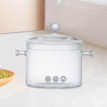 LOVIVER Glass Cooking Pot with Lid Glass Pot Set Multifunctional Cookware Stovetop Pot for Fruits Camping RV Travel Kitchen Breakfast , clear 1300ml