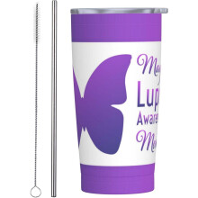 Máj je mesiacom povedomia o lupuse, nerezový hrnček, 20 oz, izolovaný cestovný hrnček na kávu s viečkom a slamkou pre ženy a mužov