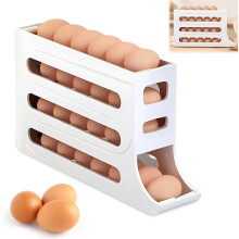 1 unidad - Estante para huevos de 4 niveles para refrigerador, soporte transparente con desplazamiento automático para huevos, bandejas