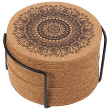 12 Natural Cork Coasters Mandala Designs Absorbent Round Shape Housewarming Gift