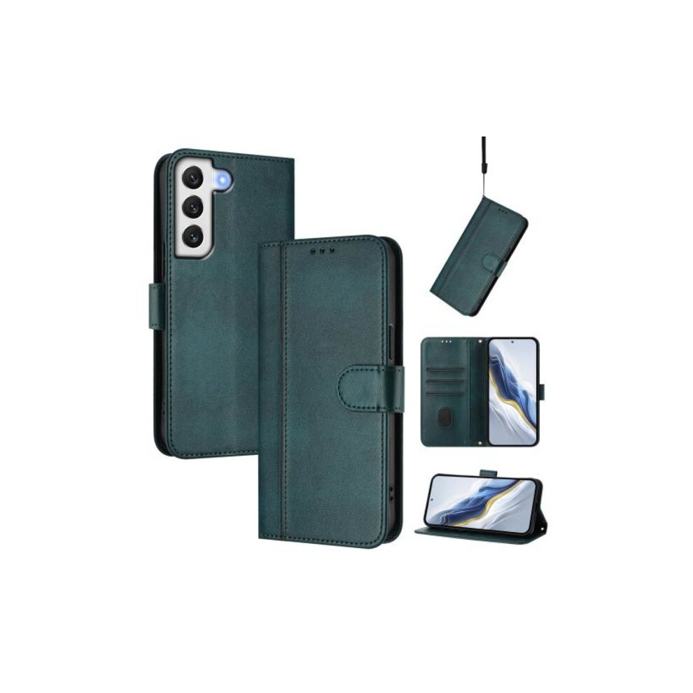 Compatible With Samsung Galaxy S22 5G Case In Retro Leather With Line Stitching Dark Green 9448196148419