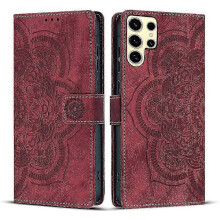 Capa de couro fosco para celular retrô Mandala Emed, vermelha (qb) Vermelha{FY} Vermelha. Compatível com Samsung Galaxy S24 Ultra 5G.