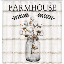 Duschvorhang im Landhausstil, Baumwollblume im Glas mit Friedenszweig, passend zu rustikalem Holzplankenstoff, 36 x 70 Zoll, inklusive Haken