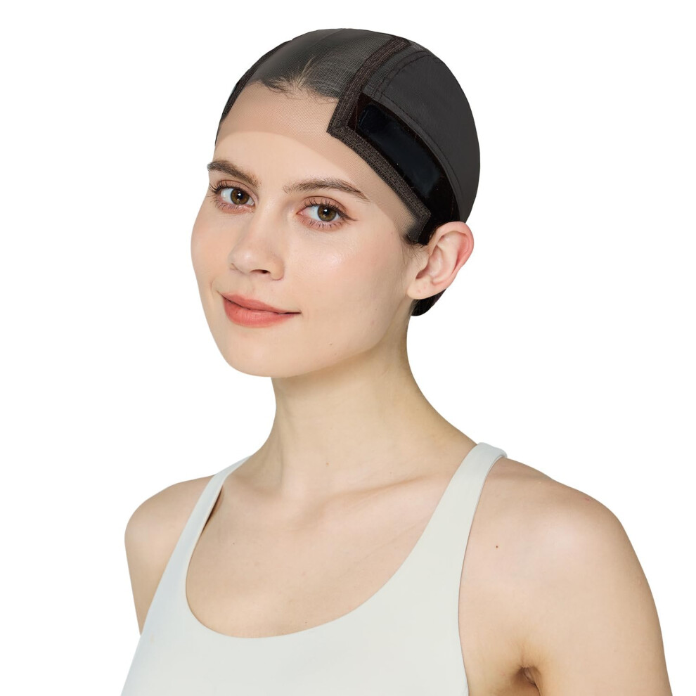 Unisex Brown Wig Grip Band With Lace Wig Cap, Nonslip Silicone, Breathable Cap With Ear Cutouts, M