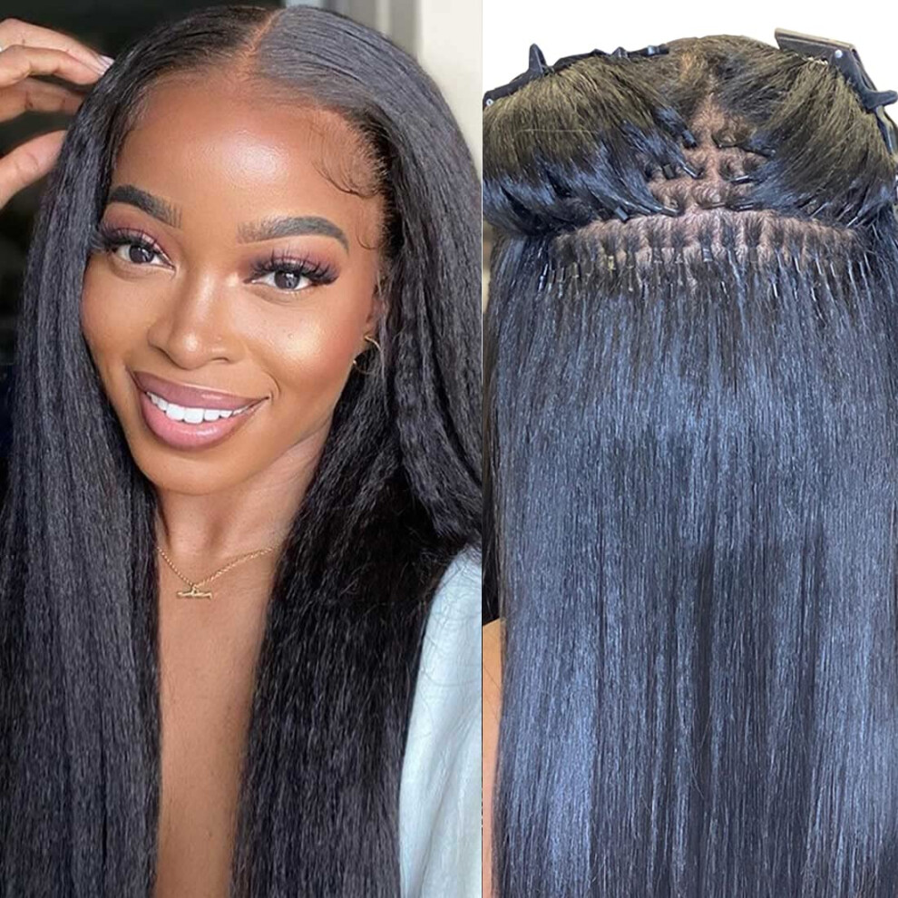 Unisex Black 18 Inch Natural Remy I Tip Human Hair Extensions, Pre Bonded Keratin, Invisible Root Finish