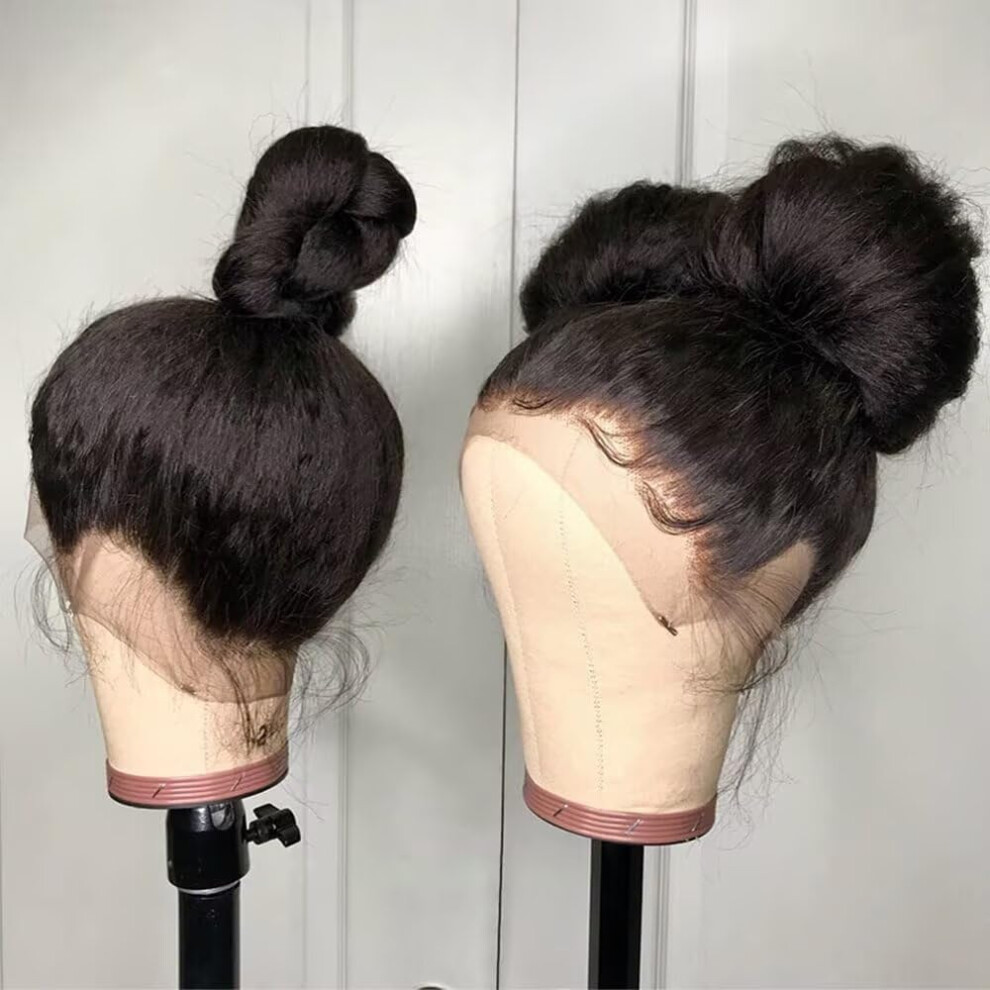 Unisex Brazilian Human Hair Lace Front Wig 22 Inch Yaki Straight 360 Hd Transparent Glueless Pre Plucked Natural Hairline With Baby Hair