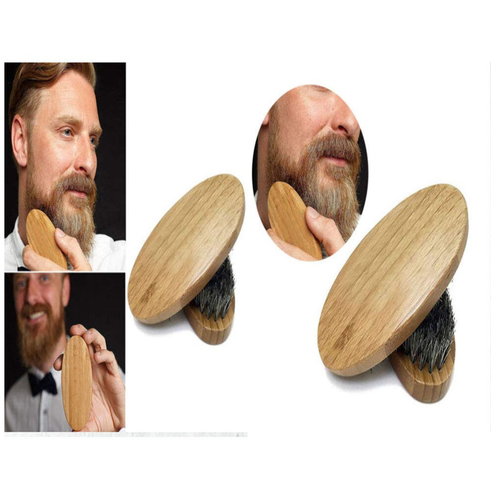 Boar Bristle Beard Brush with Round Wooden Handle for Men Mustache Grooming and Styling