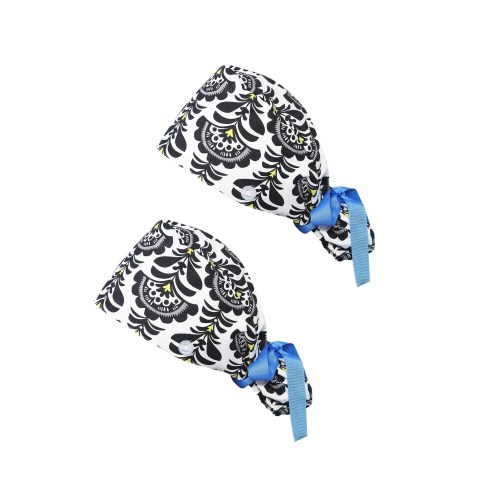 2pcs Adjustable Scrub Cap with Buttons for Long Hair, Women's Ponytail Surgical Cap