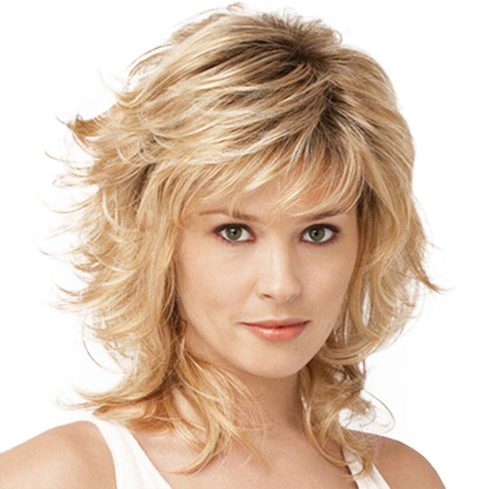 Unisex Gold Blonde Wig Short Straight With Bangs Synthetic Fiber For Women Party Cosplay Naturallooking