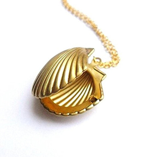Damesmode Gouden Legering Schelp Medaillon Hanger Lange Ketting 2