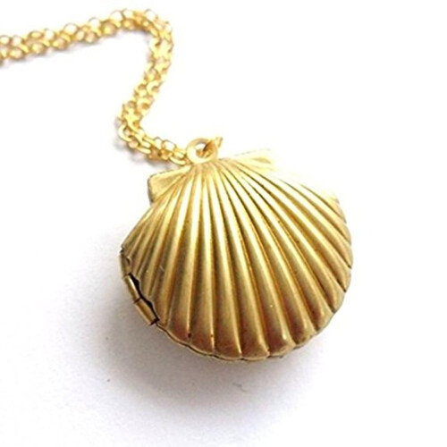 Damesmode Gouden Legering Schelp Medaillon Hanger Lange Ketting 1