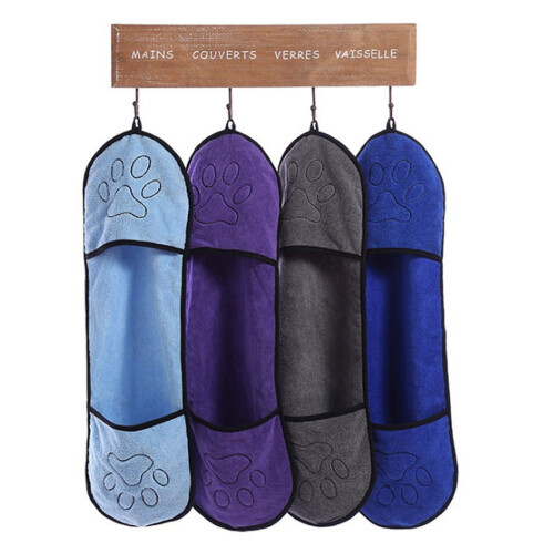 Πετσέτα ντους Fymall Pet Dog Ultra Absorbent, γρήγορης ξήρανσης με 2 τσέπες για τα χέρια σας