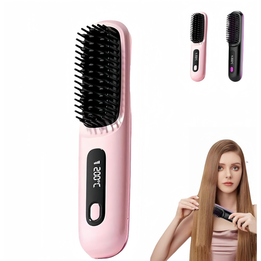 Cordless Hair Straightener Brush with Fast Heat Up, Rechargeable Mini Travel AntiStatic Comb