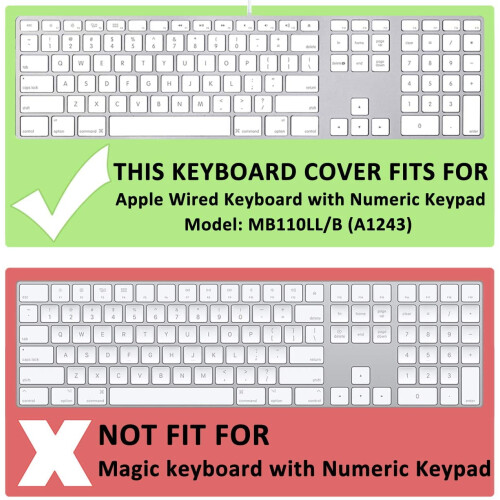 Capa protetora para teclado compatível com teclado USB com fio da Apple com teclado numérico (A1243, modelo MB110LL/B, NÃO compatível com Magic). 1