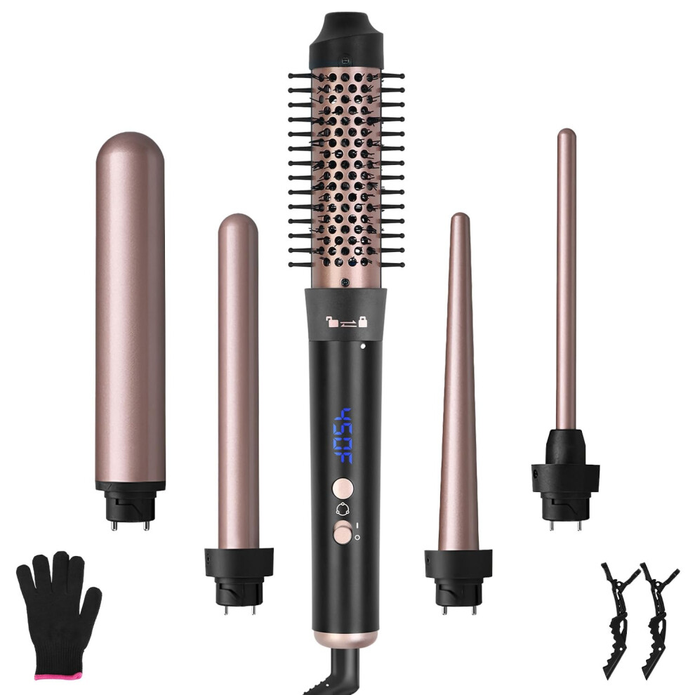 Gold 5 In 1 Curling Wand Set With Interchangeable Barrels, Rose Hair Curler With Glove And Clips