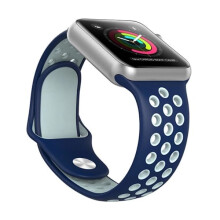 Apple Watch kompatibilis Apple Watch4 - 42/44/45/49 mm - HUTECHs stílusos szilikon szíj sötétkék/fehér L