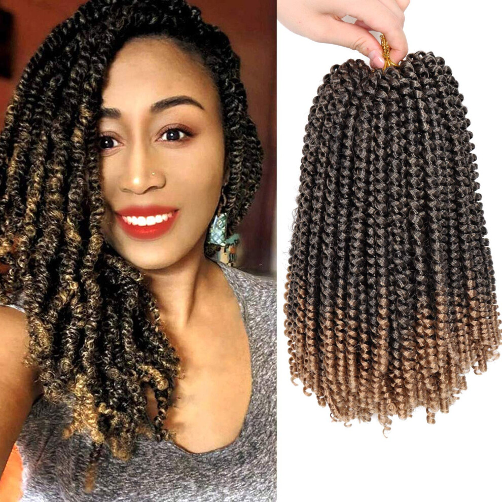 Unisex Spring Twist Crochet Hair 10 Inch Prelooped Braids For Butterfly Locs, Synthetic Curly Extensions T27#