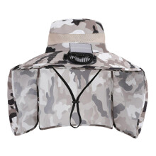 (Beige)Camouflage Print Sun Hat Wide-Brimmed Shawl Fishing Hat with Dual-Power Fan Design 3 Gear Adjustable UV-Protection Outdoor Hat