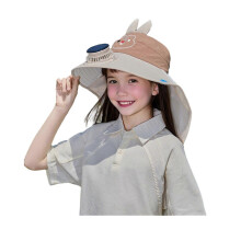 (Khaki)Kids Hat with Solar USB Powered Fan Cartoon Styling Shawl Design Adjustable Outdoor Hiking Cycling Fishing Cap