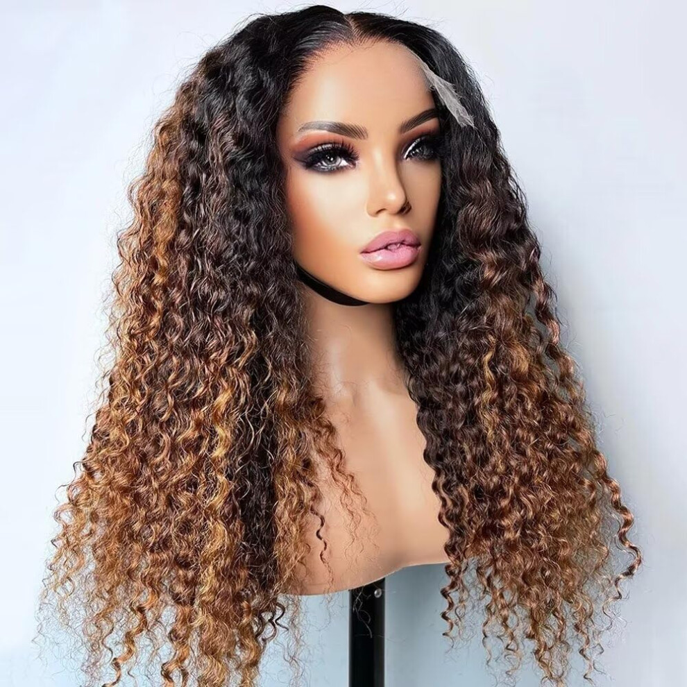 Unisex 26 Inch 1B30 Highlight Lace Front Wigs Human Hair Curly Hd Transparent Preplucked Hairline