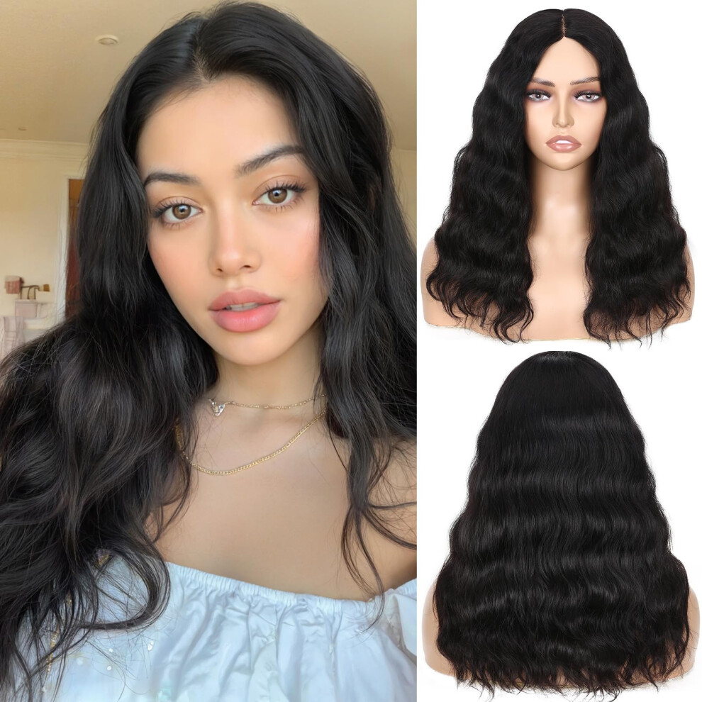 Unisex 18 Inch Natural Wavy Brazilian Virgin Human Hair Wig Glueless Middle Part Lace Readytowear