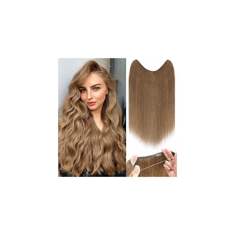 Unisex Brown Halo Hair Extensions 22 Inch Light Remy Human Hair With Invisible Wire For Instant Volume