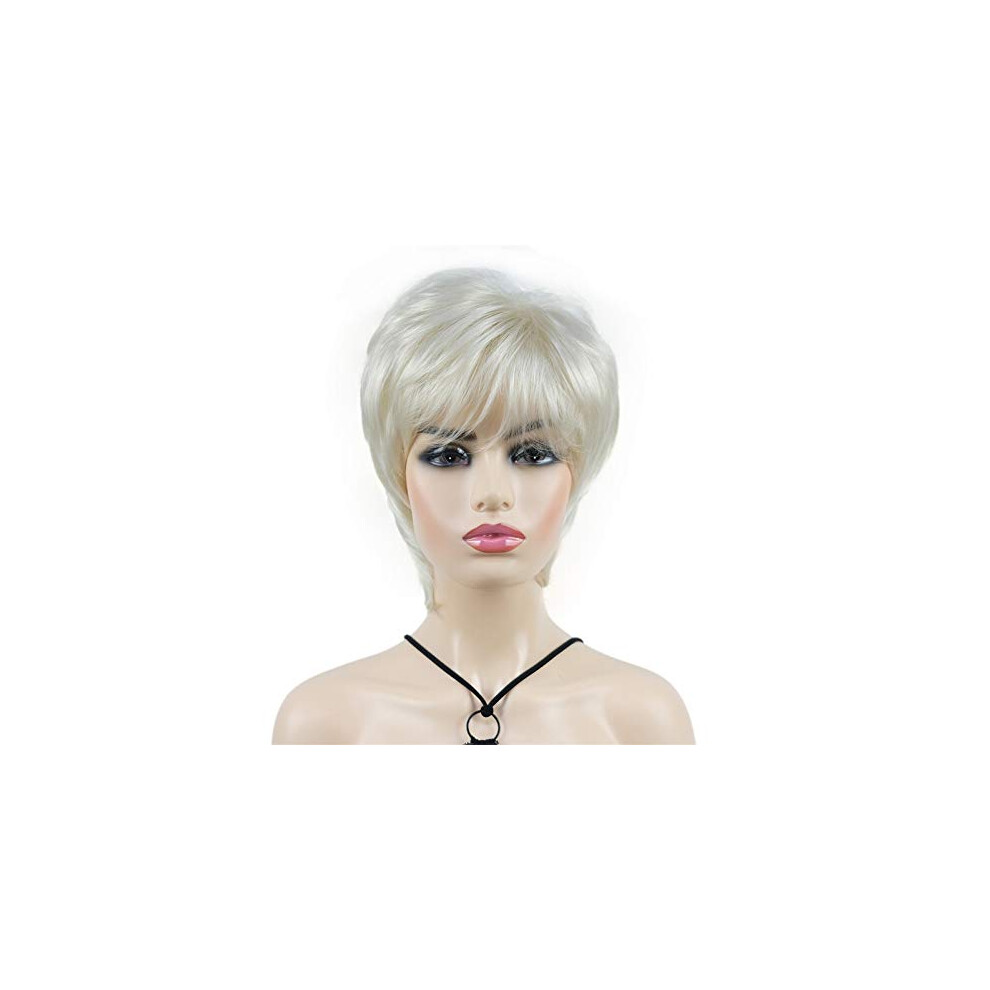 Short Blonde Wig for Women, Synthetic Wig with Bangs, Shaggy Style, Pale Blonde, Natural Look