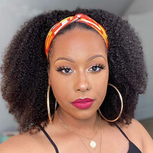 20 Inch Afro Kinky Curly Headband Wig for Women, 180 Density Brazilian Virgin Human Hair, Glueless