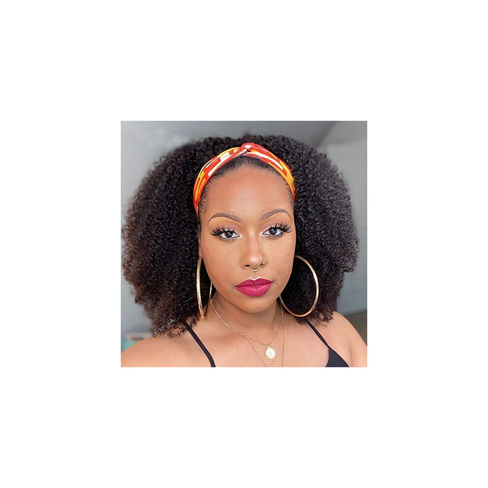 20 Inch Afro Kinky Curly Headband Wig for Women, 180 Density Brazilian Virgin Human Hair, Glueless