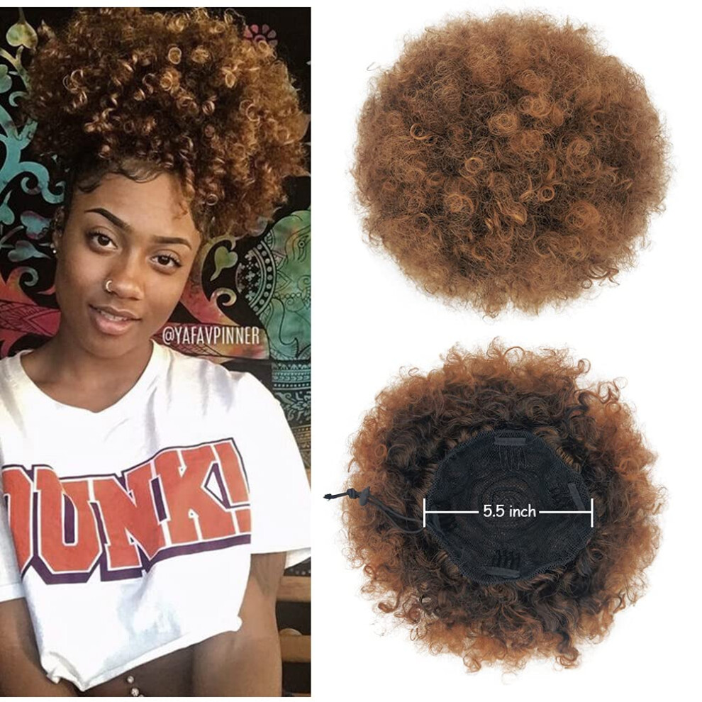 Unisex Large Afro Puff Drawstring Ponytail 1B/30# Kinky Curly Synthetic Hairpiece Heat Resistant
