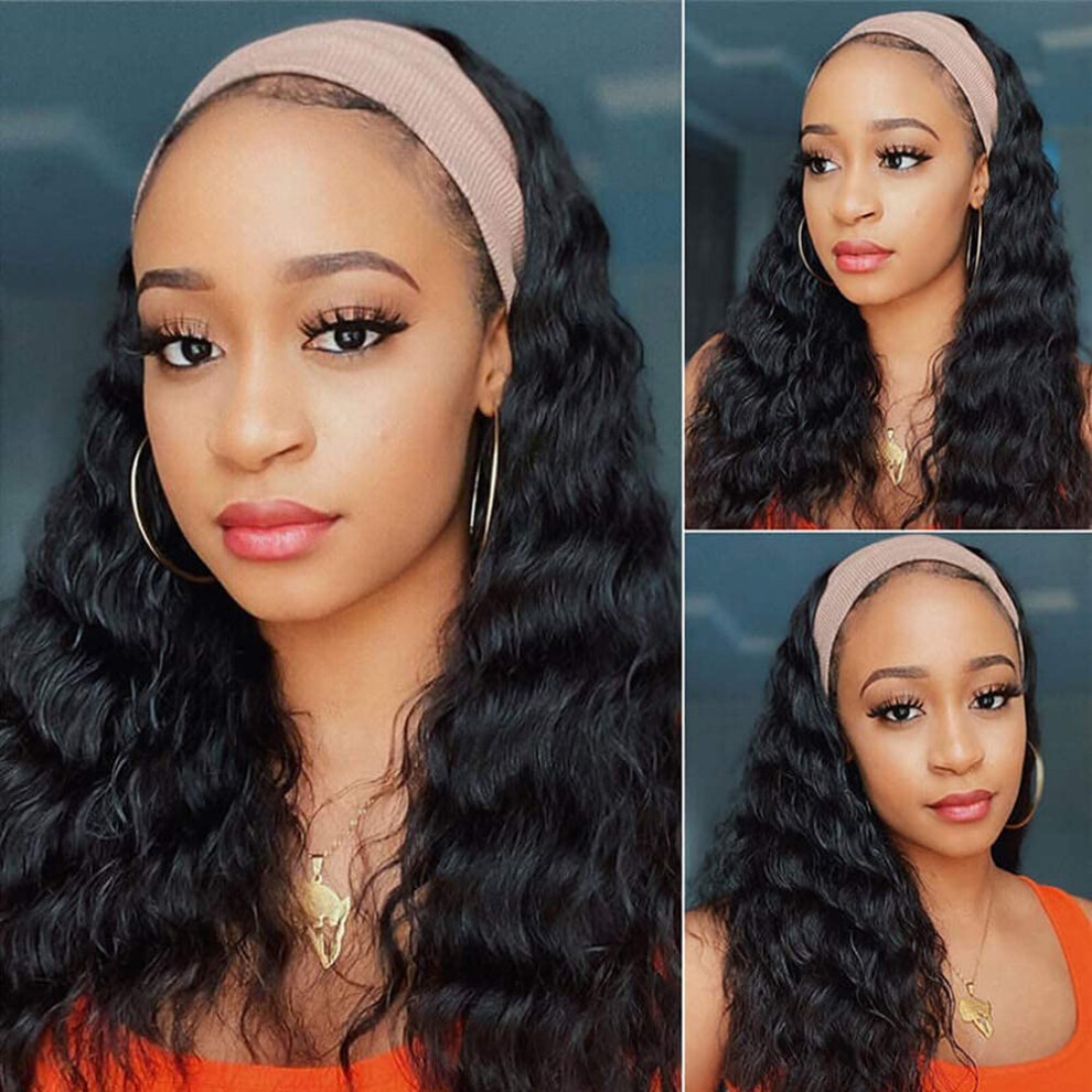 Headband Wig for Black Women Deep Loose Wave 24 Inch Synthetic Heat Resistant No Lace Front