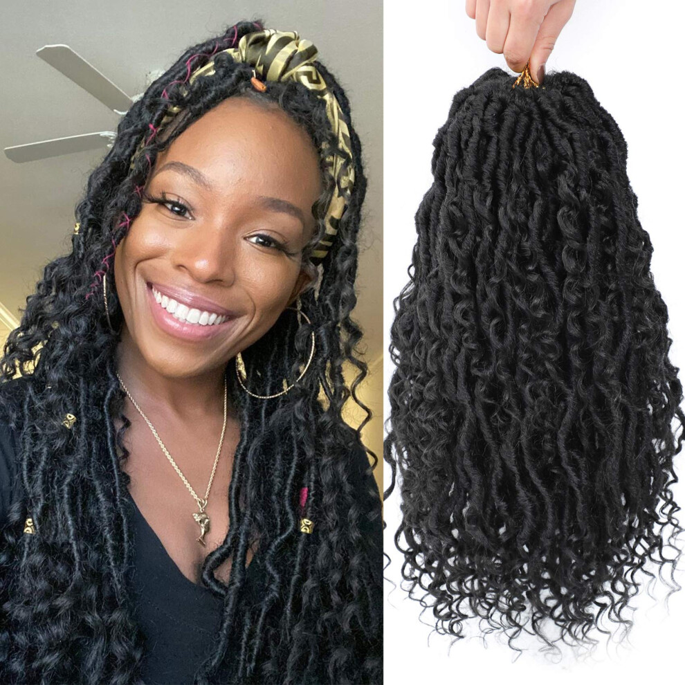 Unisex 18 Inch Goddess Locs Crochet Hair With Curly Ends, Prelooped Faux Locs Crochet Braids 8 Packs