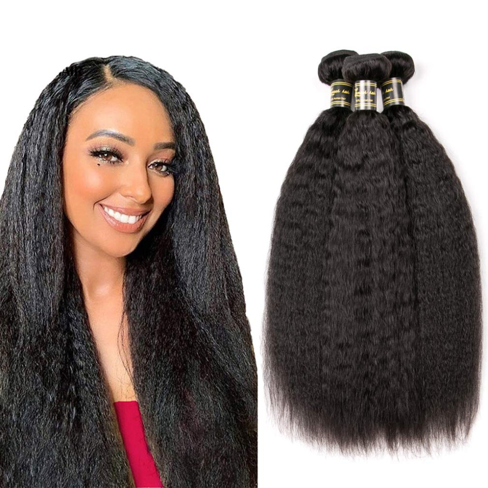 Unisex Brazilian Kinky Straight Hair 3 Bundles Virgin Human Hair Extensions 12 14 16 Unprocessed Yaki