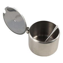 Stainless Steel Sugar Bowl with Lid and Spoon, Dustproof Condiment Container for Spices 9.5cm