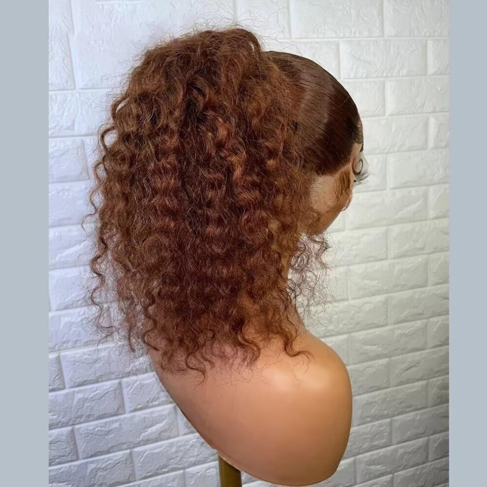 Unisex Brown 16 Inch Ombre Curly Human Hair Lace Front Wig 360 Hd Transparent Glueless Brazilian Remy