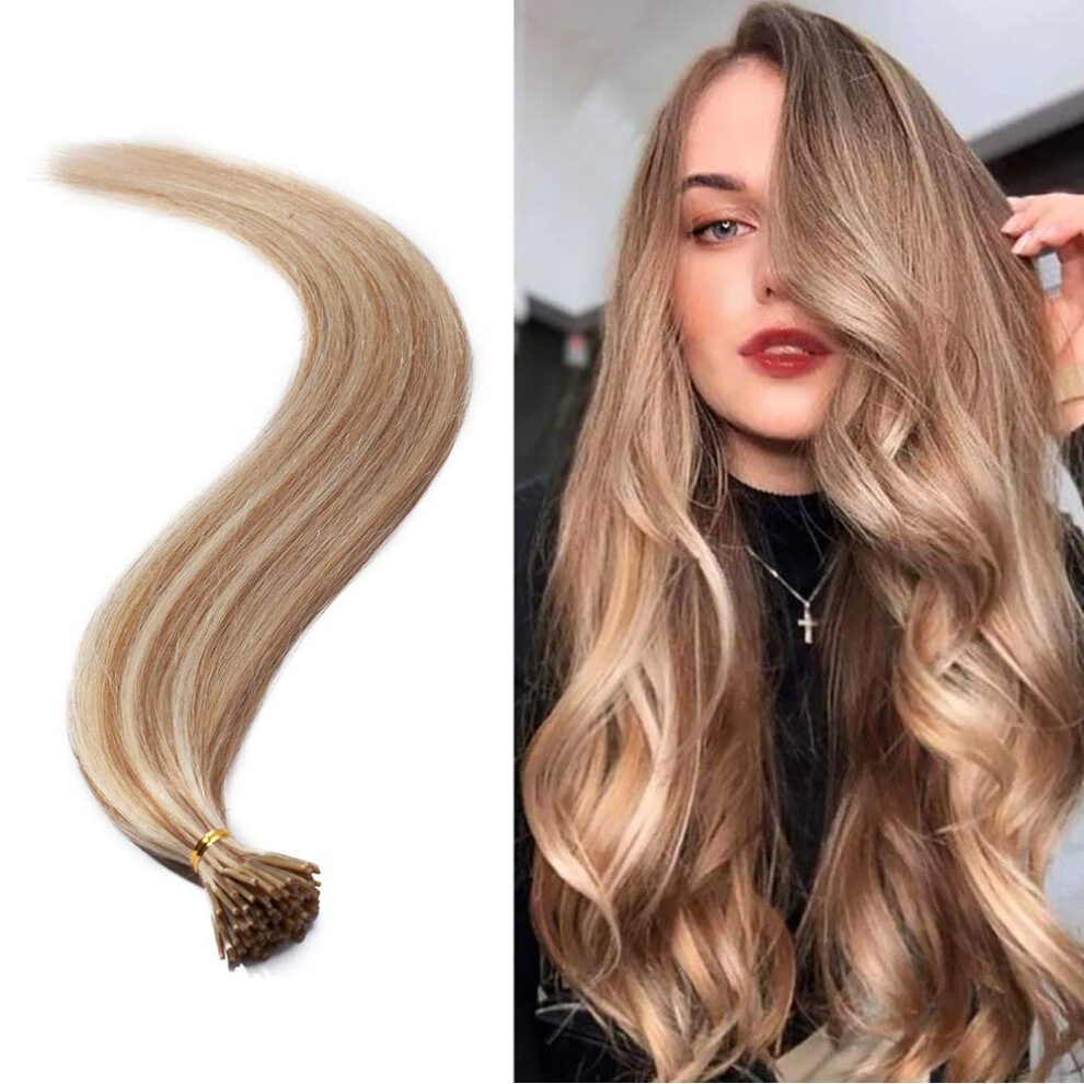 Unisex I Tip Remy Human Hair Extensions Pre Bonded Keratin Stick Tip Highlight Cold Fusion 20In #12P613