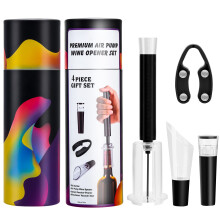 Aluminum and Plastic Wine Accessory Set with Opener, Decanter, Vacuum Stopper and Foil Cutter