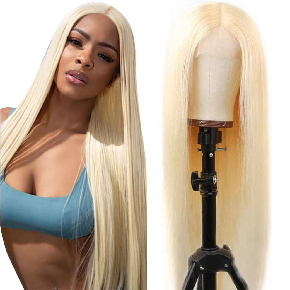 613 Blonde 30 Inch 4x4 Lace Closure Human Hair Wig Pre Plucked Glueless Straight 150% Density