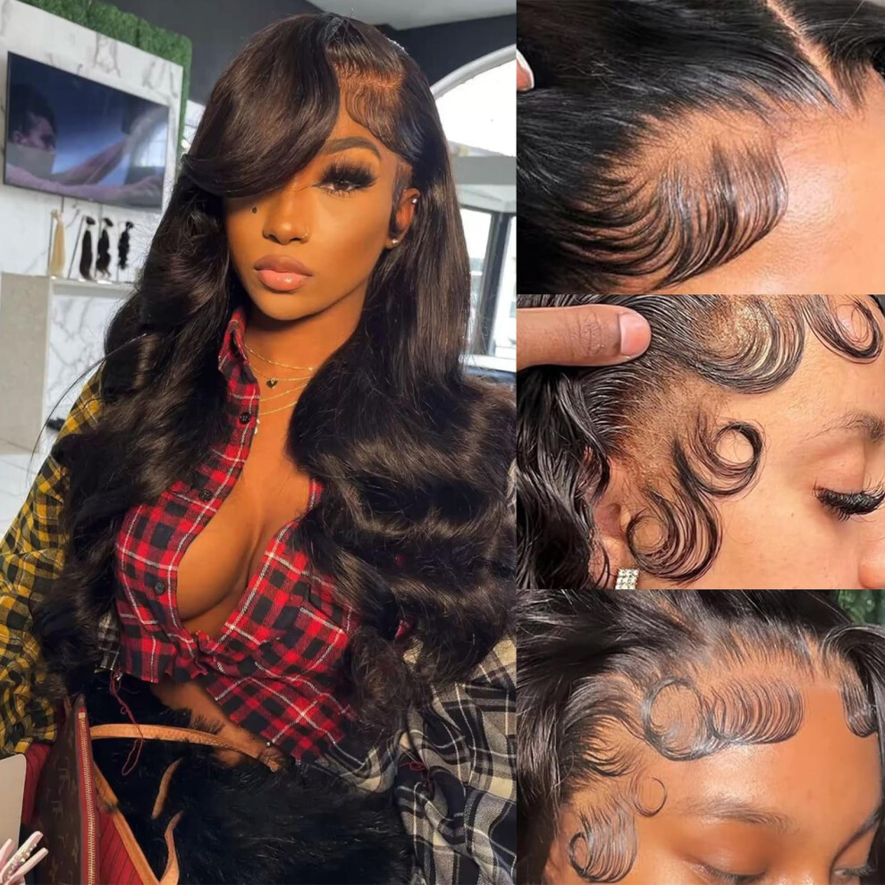 Unisex 13X4 Body Wave Lace Front Wig Human Hair 180% Density Hd Transparent Pre Plucked Glueless