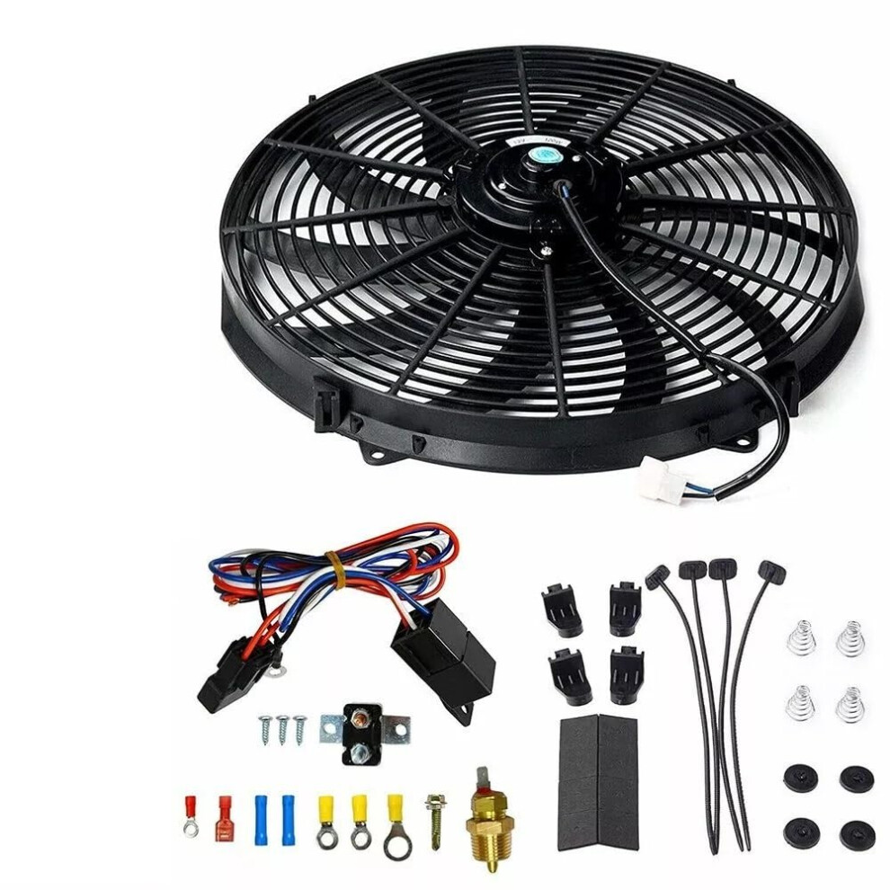 16 Inch Electric Radiator Cooling Fan Kit 3000+ Cfm Airflow With Thermostat And Wiring 9189345266492