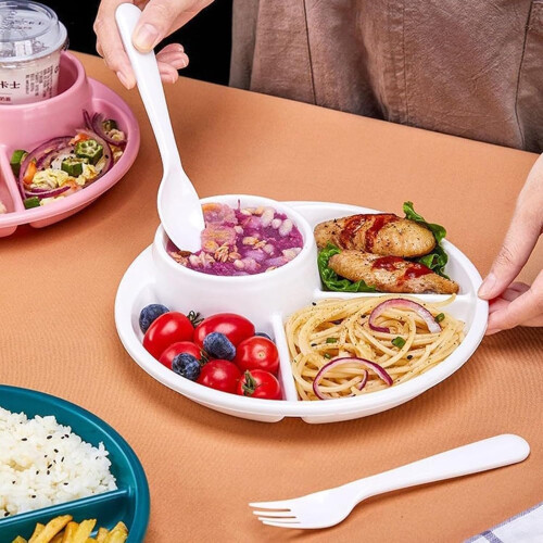 Divided Dinner Plates 3 Compartment Portion Control Microwave Safe Reusable Plastic Tray Green 2