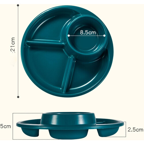 Divided Dinner Plates 3 Compartment Portion Control Microwave Safe Reusable Plastic Tray Green 1