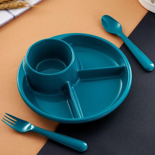 Divided Dinner Plates 3 Compartment Portion Control Microwave Safe Reusable Plastic Tray Green
