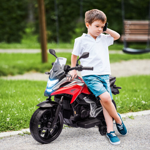 AIYAPLAY Honda Licensed 12V Kids E-Bike w/ Music, Safety lights - Red